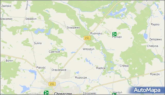 mapa Witoszyn gmina Choszczno, Witoszyn gmina Choszczno na mapie Targeo