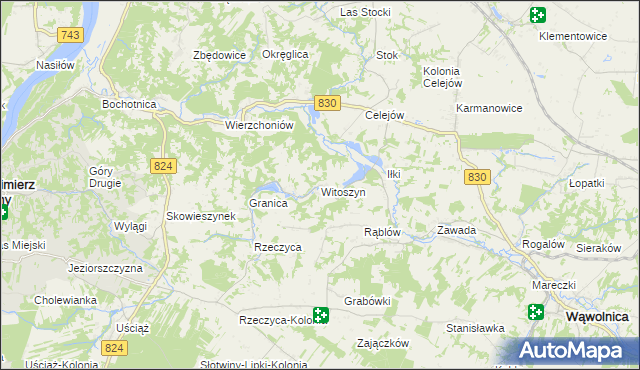 mapa Witoszyn gmina Kazimierz Dolny, Witoszyn gmina Kazimierz Dolny na mapie Targeo