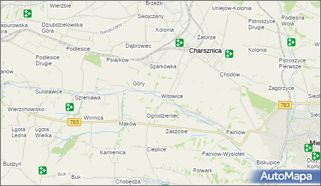 mapa Witowice gmina Charsznica, Witowice gmina Charsznica na mapie Targeo