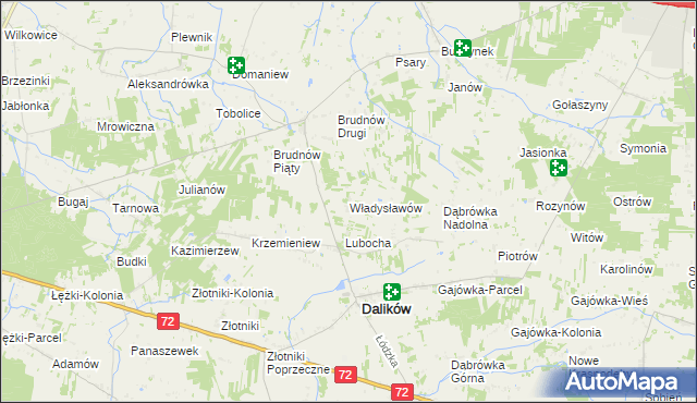 mapa Władysławów gmina Dalików, Władysławów gmina Dalików na mapie Targeo