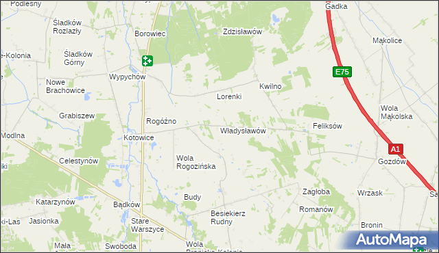 mapa Władysławów gmina Zgierz, Władysławów gmina Zgierz na mapie Targeo