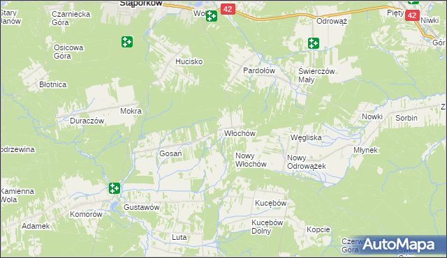 mapa Włochów gmina Stąporków, Włochów gmina Stąporków na mapie Targeo