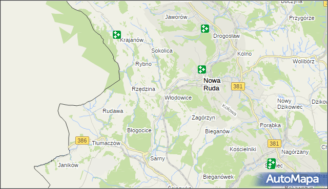 mapa Włodowice gmina Nowa Ruda, Włodowice gmina Nowa Ruda na mapie Targeo