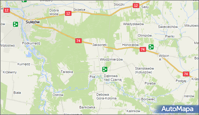 mapa Włodzimierzów gmina Aleksandrów, Włodzimierzów gmina Aleksandrów na mapie Targeo