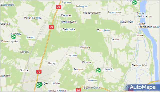 mapa Wlonice gmina Ożarów, Wlonice gmina Ożarów na mapie Targeo