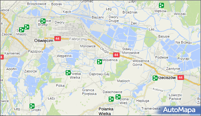 mapa Włosienica gmina Oświęcim, Włosienica gmina Oświęcim na mapie Targeo