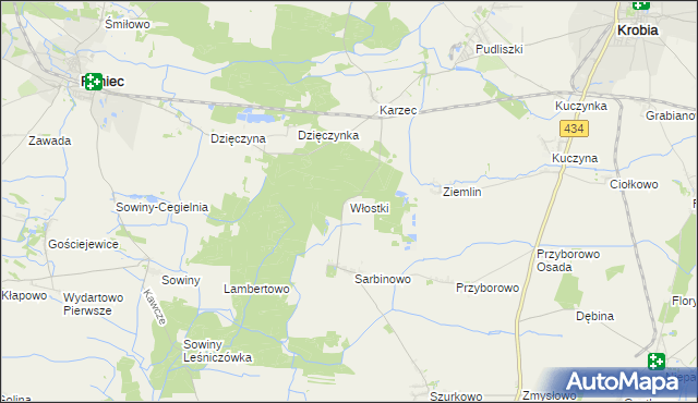 mapa Włostki, Włostki na mapie Targeo