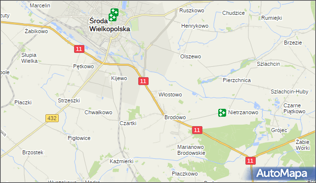 mapa Włostowo gmina Środa Wielkopolska, Włostowo gmina Środa Wielkopolska na mapie Targeo