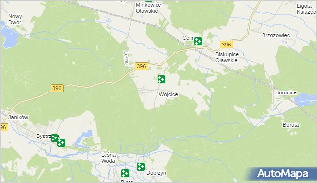 mapa Wójcice gmina Jelcz-Laskowice, Wójcice gmina Jelcz-Laskowice na mapie Targeo