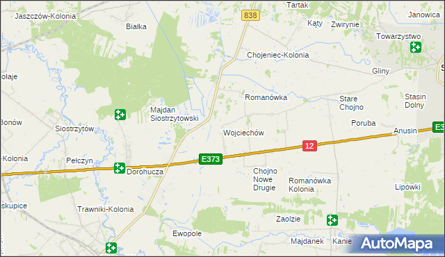 mapa Wojciechów gmina Siedliszcze, Wojciechów gmina Siedliszcze na mapie Targeo