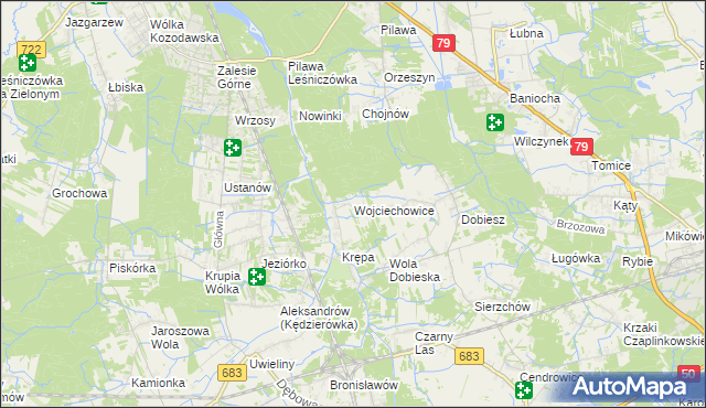 mapa Wojciechowice gmina Góra Kalwaria, Wojciechowice gmina Góra Kalwaria na mapie Targeo