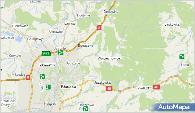 mapa Wojciechowice gmina Kłodzko, Wojciechowice gmina Kłodzko na mapie Targeo