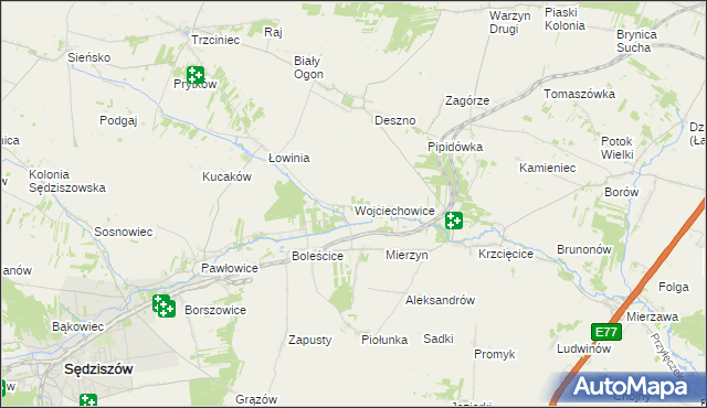 mapa Wojciechowice gmina Sędziszów, Wojciechowice gmina Sędziszów na mapie Targeo