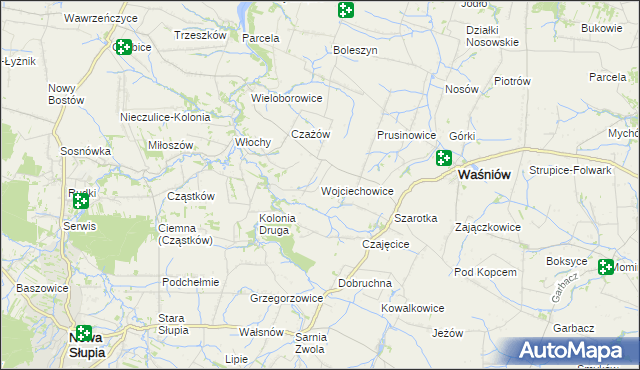 mapa Wojciechowice gmina Waśniów, Wojciechowice gmina Waśniów na mapie Targeo