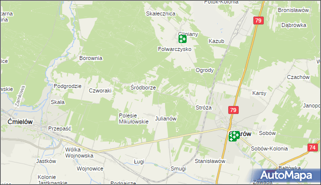 mapa Wojciechówka gmina Ożarów, Wojciechówka gmina Ożarów na mapie Targeo