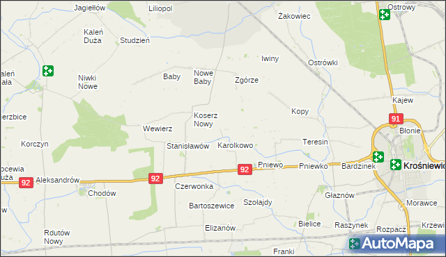 mapa Wojciechowo gmina Chodów, Wojciechowo gmina Chodów na mapie Targeo