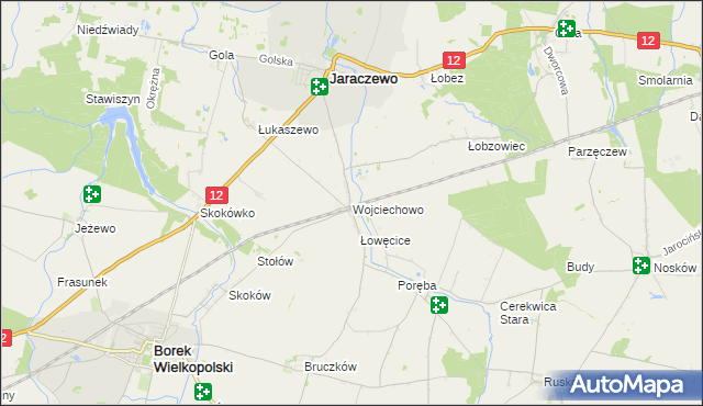 mapa Wojciechowo gmina Jaraczewo, Wojciechowo gmina Jaraczewo na mapie Targeo