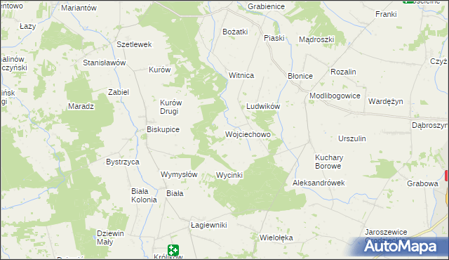 mapa Wojciechowo gmina Rzgów, Wojciechowo gmina Rzgów na mapie Targeo