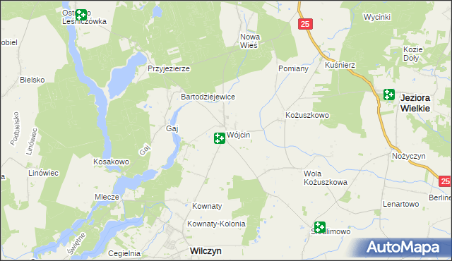 mapa Wójcin gmina Jeziora Wielkie, Wójcin gmina Jeziora Wielkie na mapie Targeo