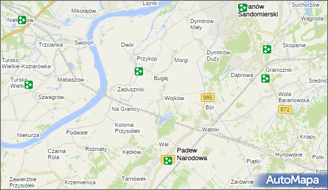 mapa Wojków gmina Padew Narodowa, Wojków gmina Padew Narodowa na mapie Targeo