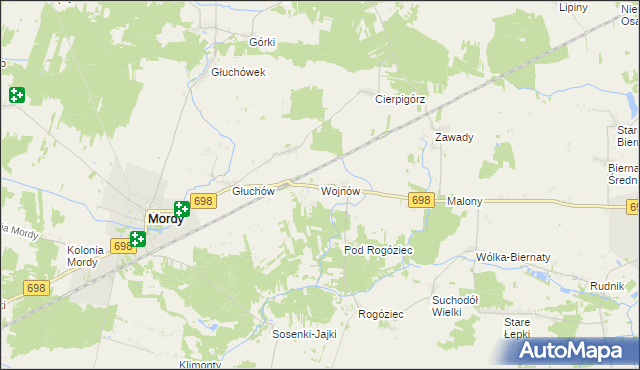 mapa Wojnów gmina Mordy, Wojnów gmina Mordy na mapie Targeo