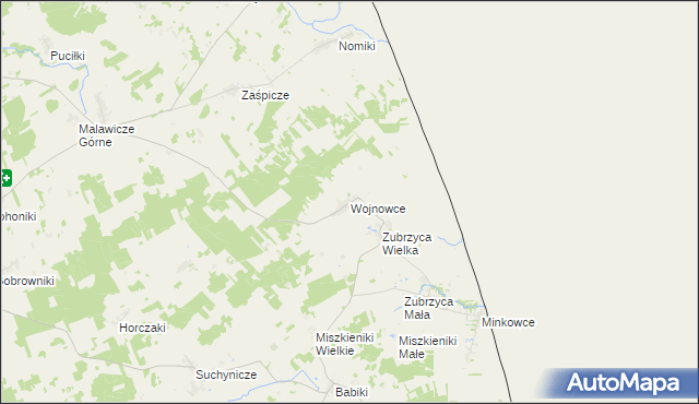 mapa Wojnowce gmina Szudziałowo, Wojnowce gmina Szudziałowo na mapie Targeo