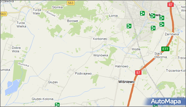 mapa Wojnówka gmina Wiśniewo, Wojnówka gmina Wiśniewo na mapie Targeo