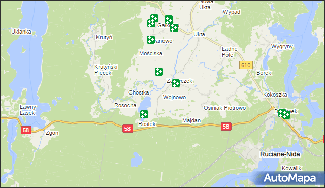 mapa Wojnowo gmina Ruciane-Nida, Wojnowo gmina Ruciane-Nida na mapie Targeo