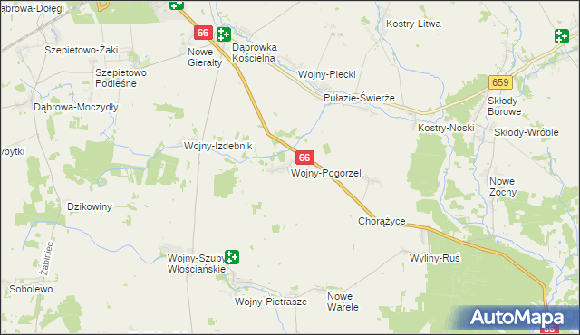 mapa Wojny-Pogorzel, Wojny-Pogorzel na mapie Targeo