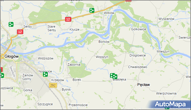 mapa Wojszyn gmina Pęcław, Wojszyn gmina Pęcław na mapie Targeo