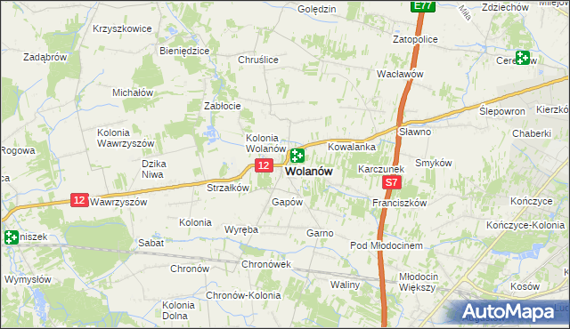 mapa Wolanów powiat radomski, Wolanów powiat radomski na mapie Targeo