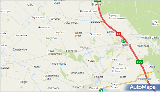 mapa Wolica gmina Brześć Kujawski, Wolica gmina Brześć Kujawski na mapie Targeo