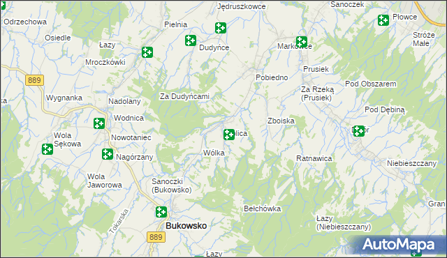 mapa Wolica gmina Bukowsko, Wolica gmina Bukowsko na mapie Targeo