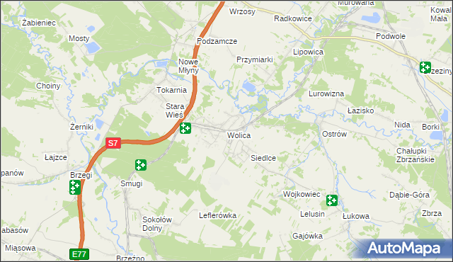 mapa Wolica gmina Chęciny, Wolica gmina Chęciny na mapie Targeo