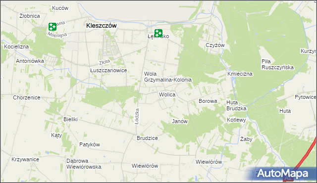 mapa Wolica gmina Kleszczów, Wolica gmina Kleszczów na mapie Targeo