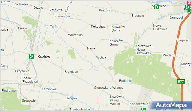 mapa Wolica gmina Kozłów, Wolica gmina Kozłów na mapie Targeo