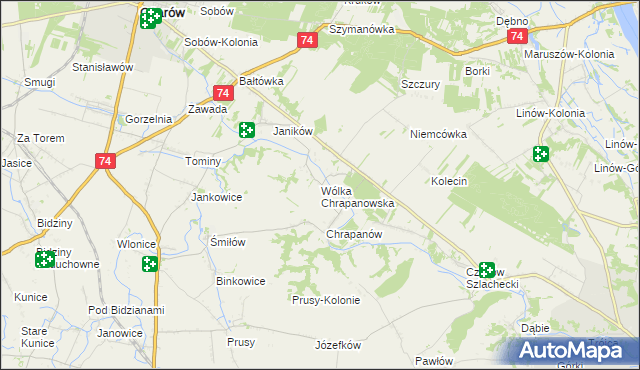 mapa Wólka Chrapanowska, Wólka Chrapanowska na mapie Targeo