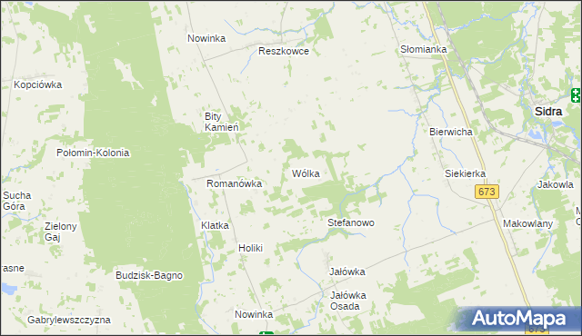 mapa Wólka gmina Sidra, Wólka gmina Sidra na mapie Targeo