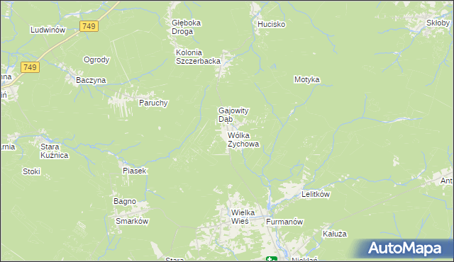 mapa Wólka Zychowa, Wólka Zychowa na mapie Targeo