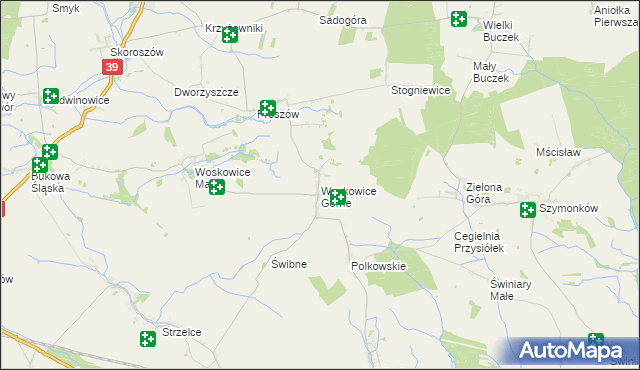 mapa Woskowice Górne, Woskowice Górne na mapie Targeo