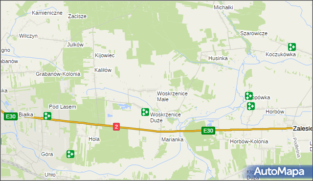 mapa Woskrzenice Małe, Woskrzenice Małe na mapie Targeo