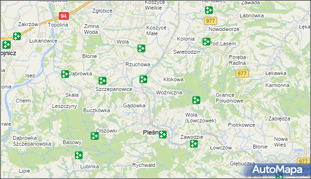 mapa Woźniczna, Woźniczna na mapie Targeo