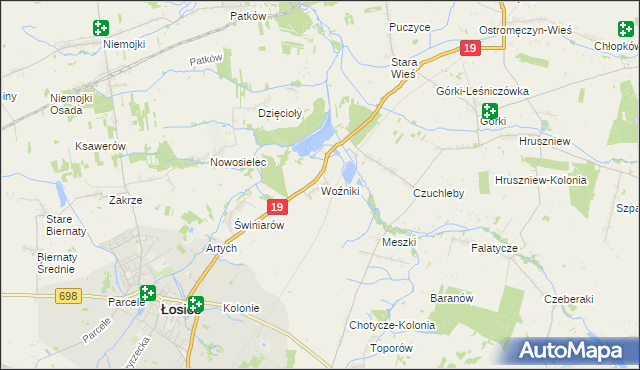 mapa Woźniki gmina Łosice, Woźniki gmina Łosice na mapie Targeo