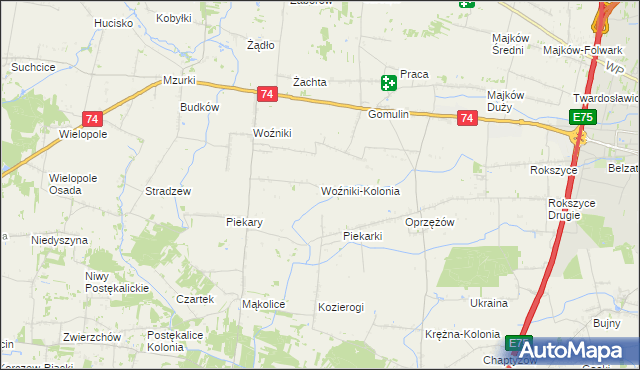 mapa Woźniki-Kolonia, Woźniki-Kolonia na mapie Targeo