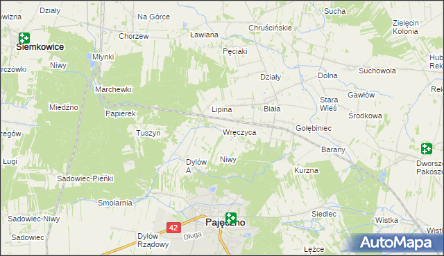 mapa Wręczyca gmina Pajęczno, Wręczyca gmina Pajęczno na mapie Targeo