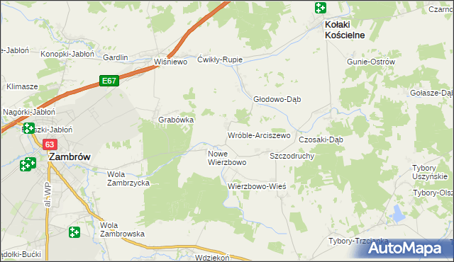 mapa Wróble-Arciszewo, Wróble-Arciszewo na mapie Targeo