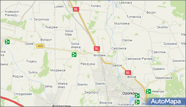 mapa Wróblew gmina Ozorków, Wróblew gmina Ozorków na mapie Targeo