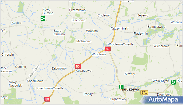 mapa Wróblewo gmina Naruszewo, Wróblewo gmina Naruszewo na mapie Targeo