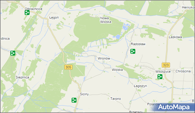 mapa Wronów gmina Niechlów, Wronów gmina Niechlów na mapie Targeo