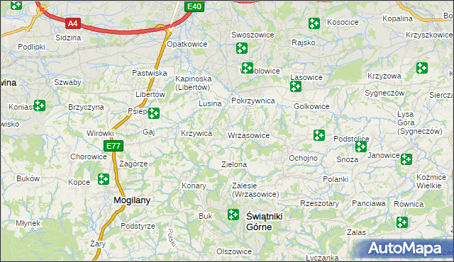 mapa Wrząsowice, Wrząsowice na mapie Targeo